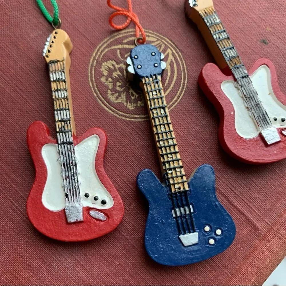 Wooden Guitar Christmas Ornaments